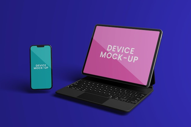 PSD laptop op blauwe achtergrond mock up