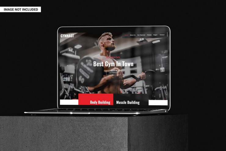 PSD laptop op een mockup van een betonnen standaardscène