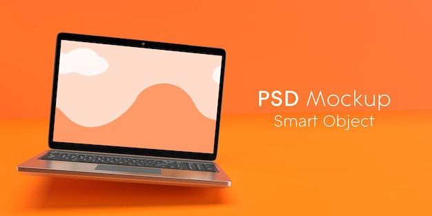 Laptop on orange background ready for mockup