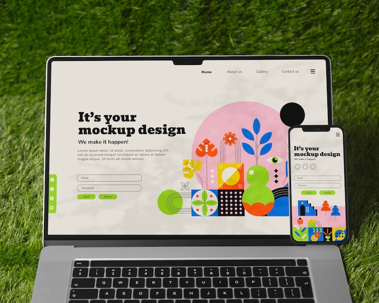 PSD laptop outdoors mockup