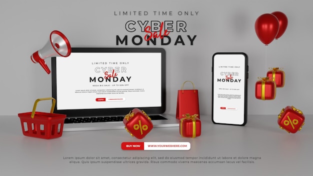 Concetto di cyber monday mockup per laptop e telefono per la promozione del prodotto