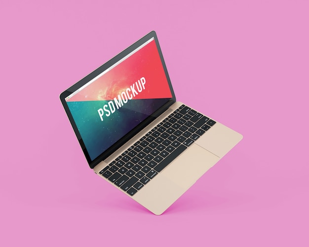 PSD laptop on pink background mock up