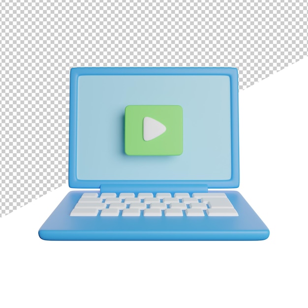 PSD laptop playing media video front view 3d rendering icon illustration ontransparent background