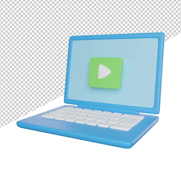 PSD laptop playing media video side view 3d rendering icon illustration ontransparent background