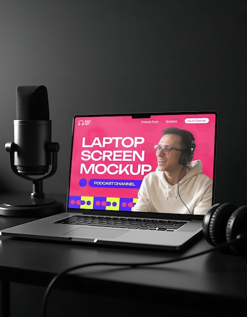laptop Podcast Mockup equipment