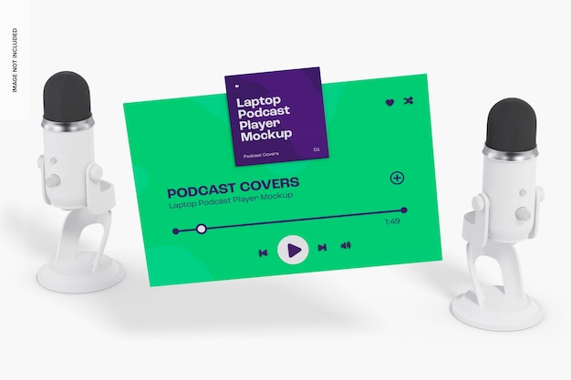 laptop podcast player mockup, front view