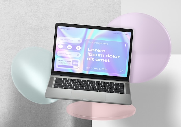 PSD laptop on a podium mockup