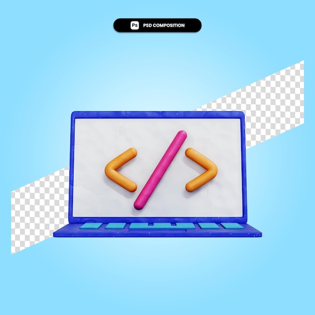 PSD laptop programming 3d render illustration isolated