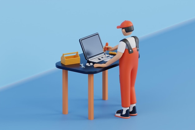 PSD laptop repair service 3d illustration