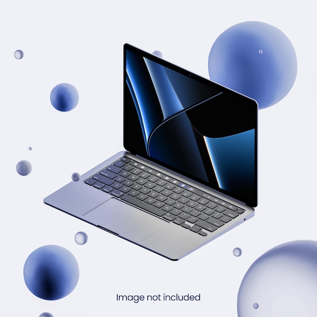 Laptop scherm mockup met bubbels