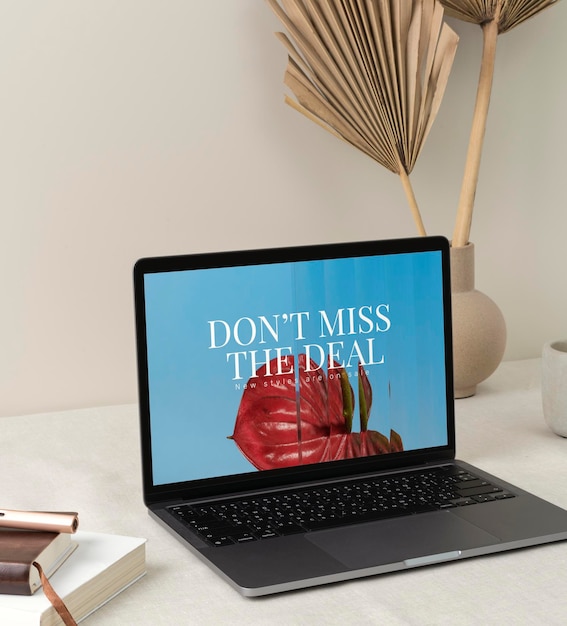 Laptop screen mockup psd screen layer modern home interior