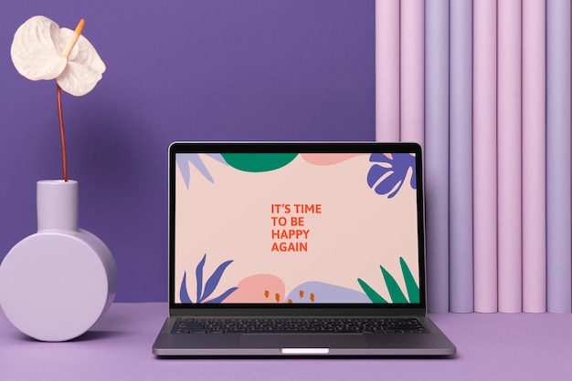 Laptop screen mockup tropical digital device psd