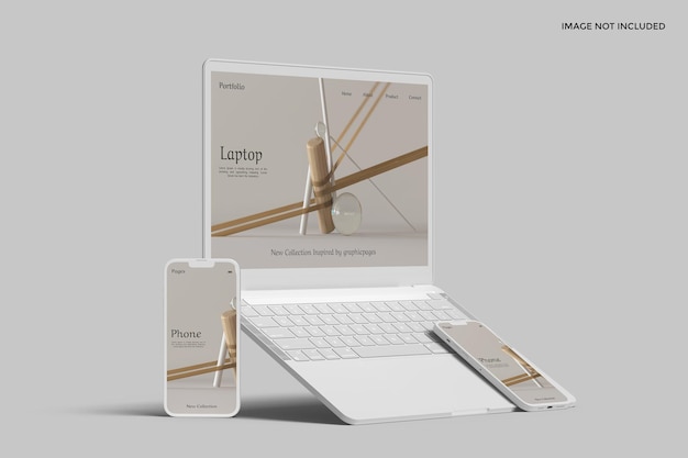 PSD schermo del laptop con mockup di argilla per smartphone