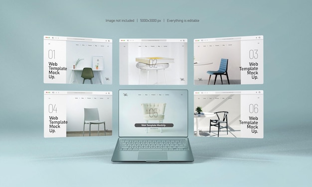 PSD 分離されたウェブサイトのプレゼンテーションのモックアップとノートパソコンの画面