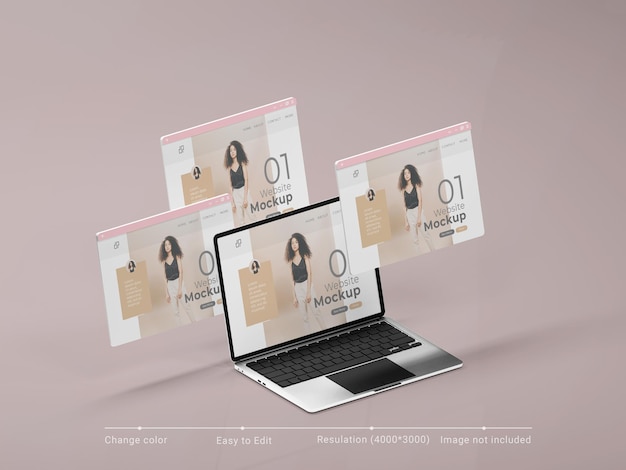 PSD laptop screen with website presentation mockup