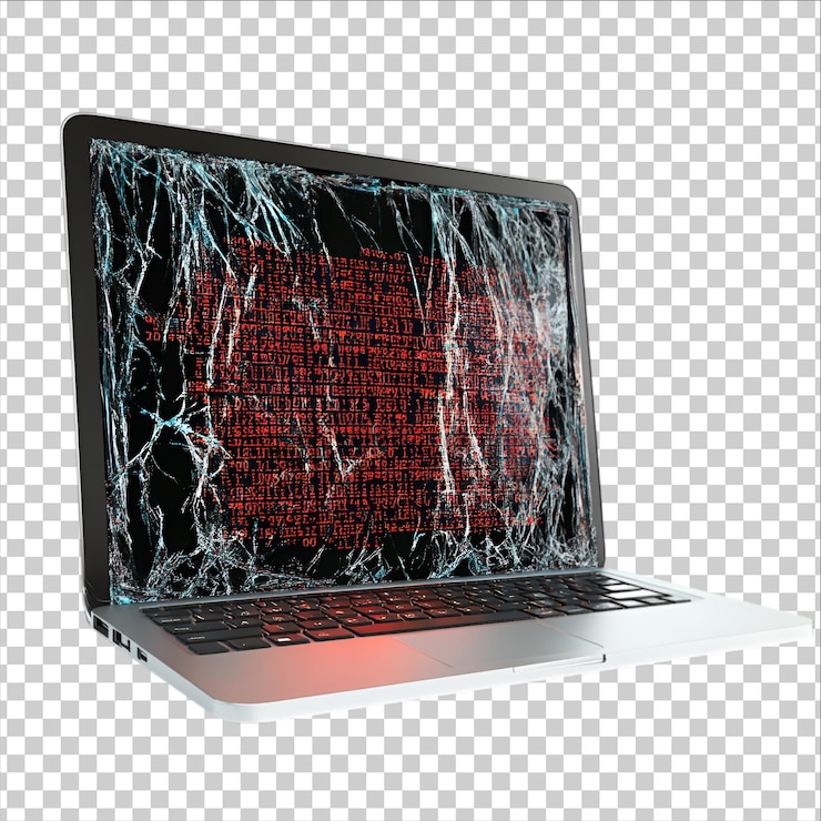 PSD a laptop screen with the word broken on it