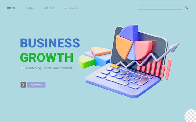 laptop sign with pie chart up arrow 3d render concept for business growth analyze