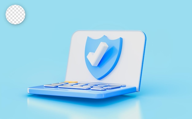 laptop sign with security shield checkmark 3d render concept for computer security protection