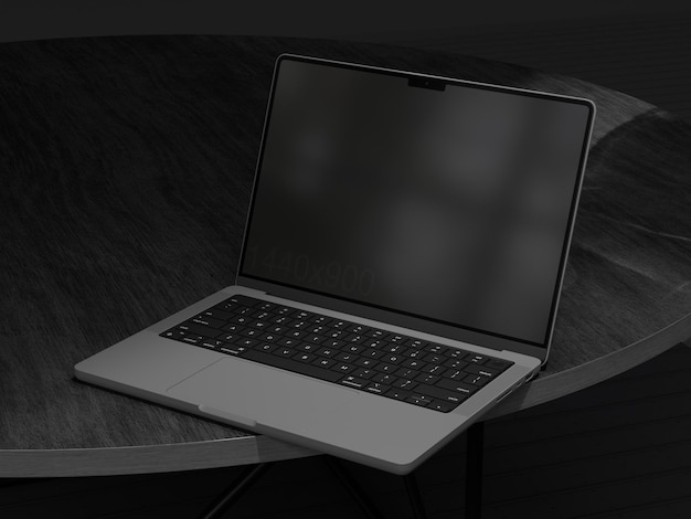 PSD 테이블 모형에 앉아 노트북