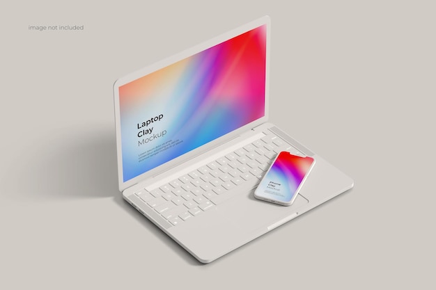 PSD laptop and smartphone clay mockup