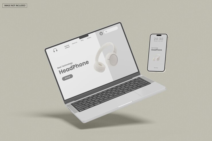MacBook Pro и iPhone X, вид сверху с деталями украшения Psd макет