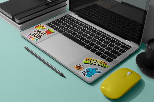 PSD laptop sticker mockup design