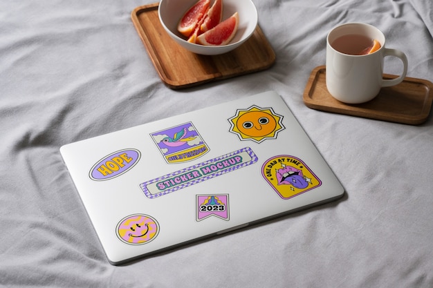 PSD laptop sticker mockup