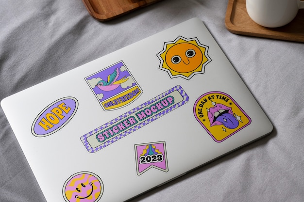 PSD laptop sticker mockup