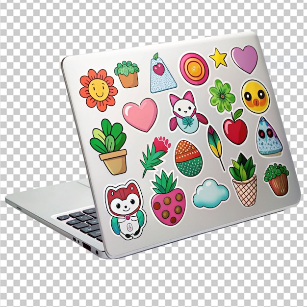 PSD laptop stickers on transparent background