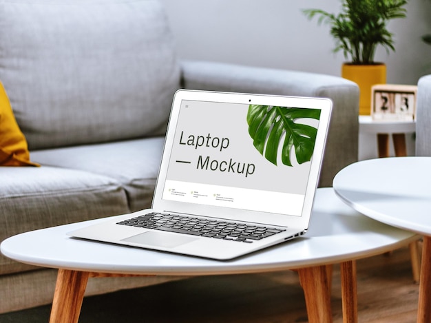 PSD laptop on table mockup