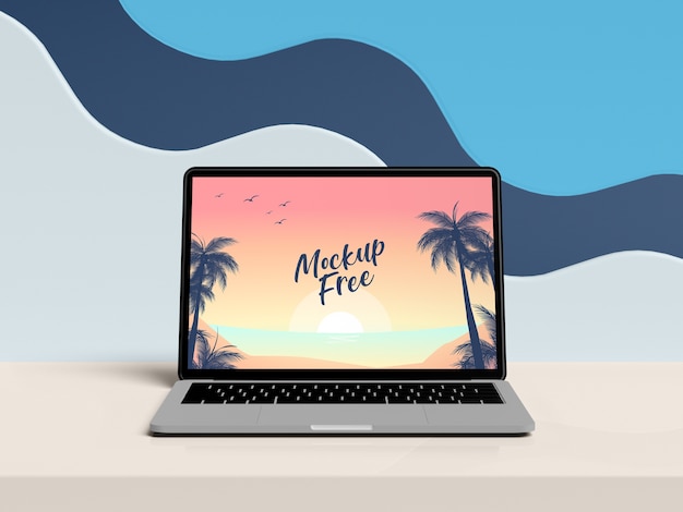 Laptop on table summer concept