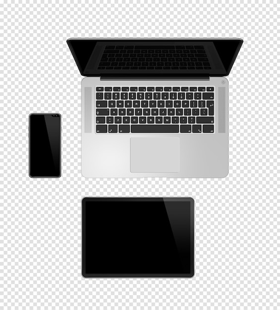 Макет планшета и телефона ноутбука изолирован на прозрачном фоне 3d рендеринг