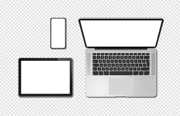 Laptop tablet en telefoon ingesteld mockup geïsoleerd op transparante achtergrond 3D renderen