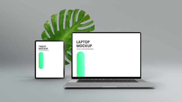Laptop and tablet front view mockup