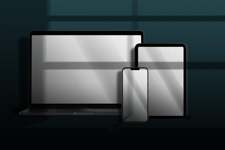 PSD laptop tablet and phone devices mockup template