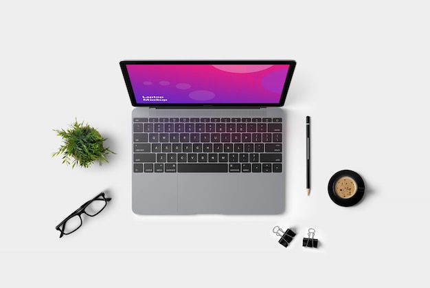 PSD laptop top view mockup