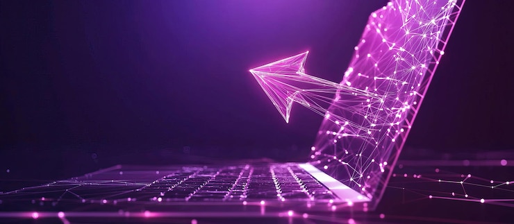 PSD laptop with an arrow pointing upwards a symbol of growth and advancement