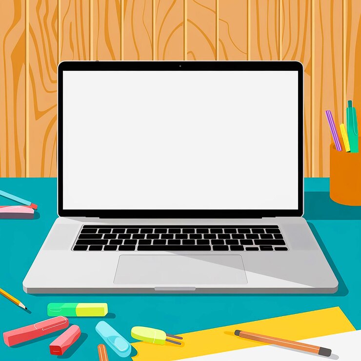 PSD a laptop with a blank screen that says quot touch quot on it