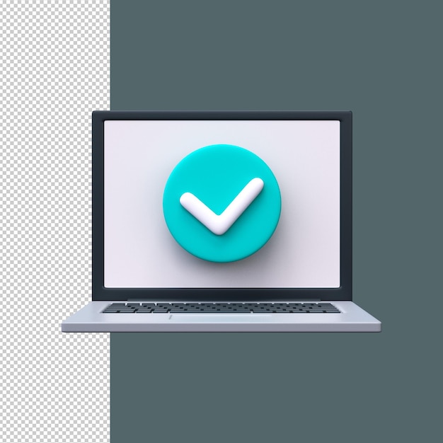 PSD laptop with check mark in 3d style