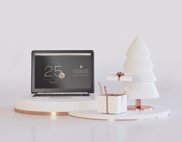 PSD laptop with christmas design mockup