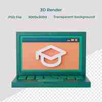 PSD laptop with graduation cap on transparent background 3d render