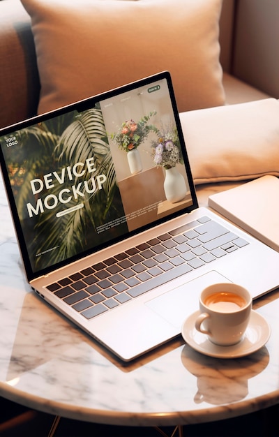 PSD laptop with nordic style mockup