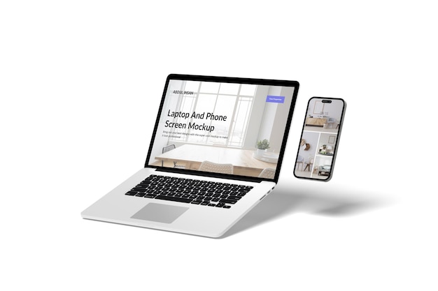 PSD computer portatile con telefono mockup premium psd