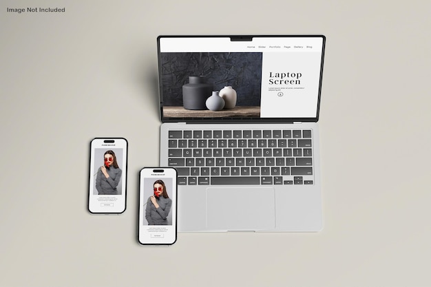 PSD laptop with phone mockups