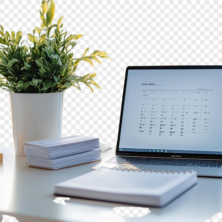 PSD a laptop with a plant on the screen that says quot calculator quot