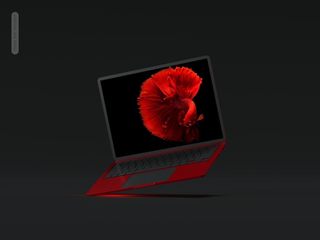 PSD a laptop with a red and black screen mockup