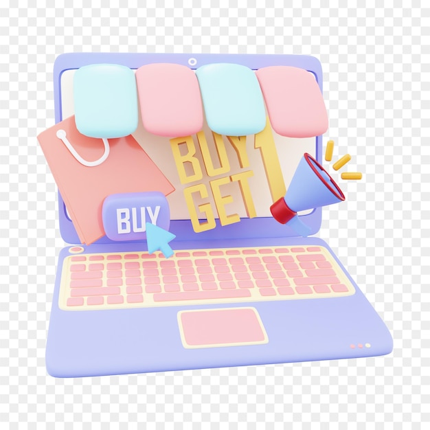 PSD a laptop with a sale sign on the screen