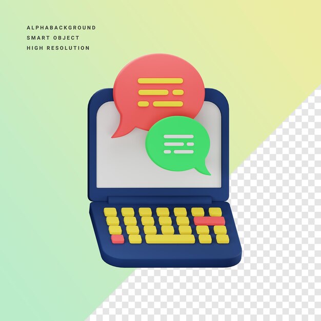 PSD a laptop with a speech bubble that says alphabrac