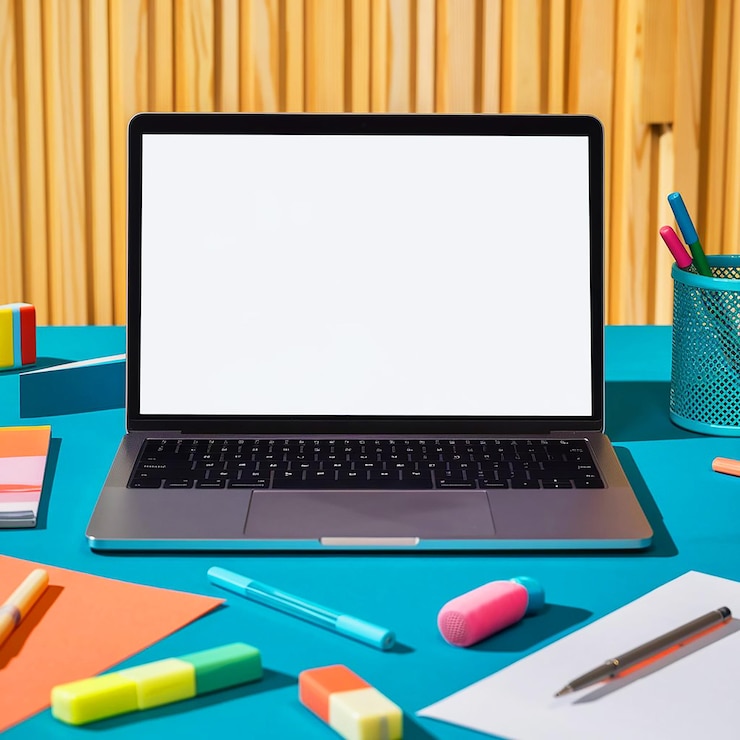 PSD a laptop with a white screen that says quot the word quot on it
