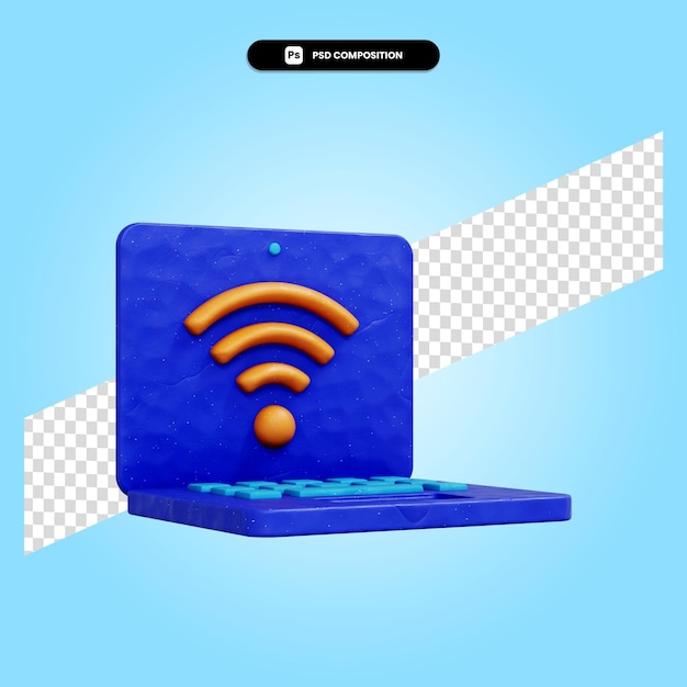 PSD laptop with wifi 3d render illustration isolated